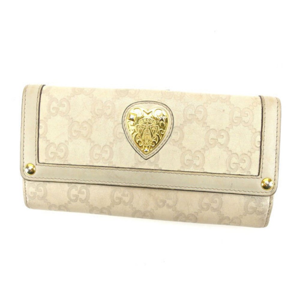 Gucci Wallet Purse Long Wallet Guccissima Beige Gold Woman Authentic Used Y3605